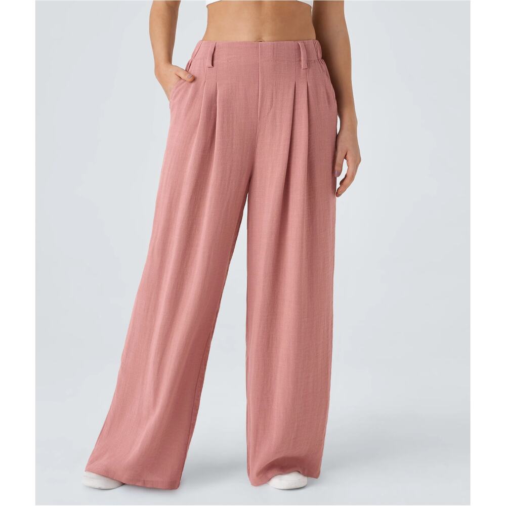Halara High Waisted Wide Leg Flowy Palazzo Casual Linen-Feel Pants